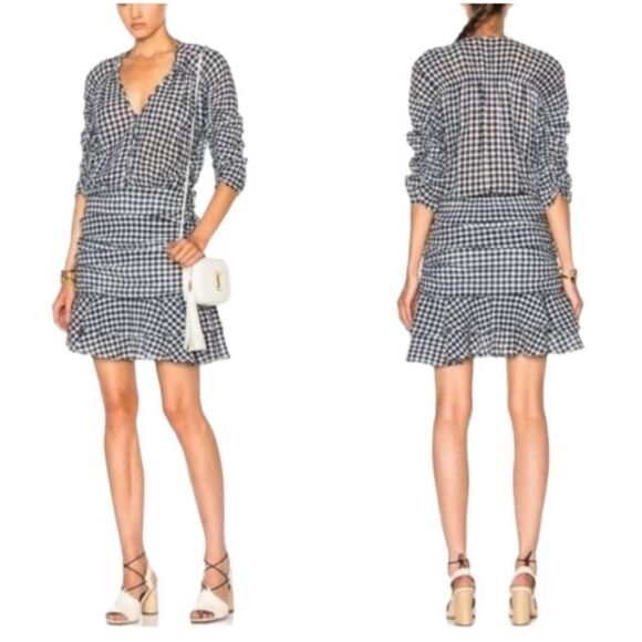 Veronica Beard Campbell Navy and White Gingham Ruched Dress Size 8 - Picture 1 of 13